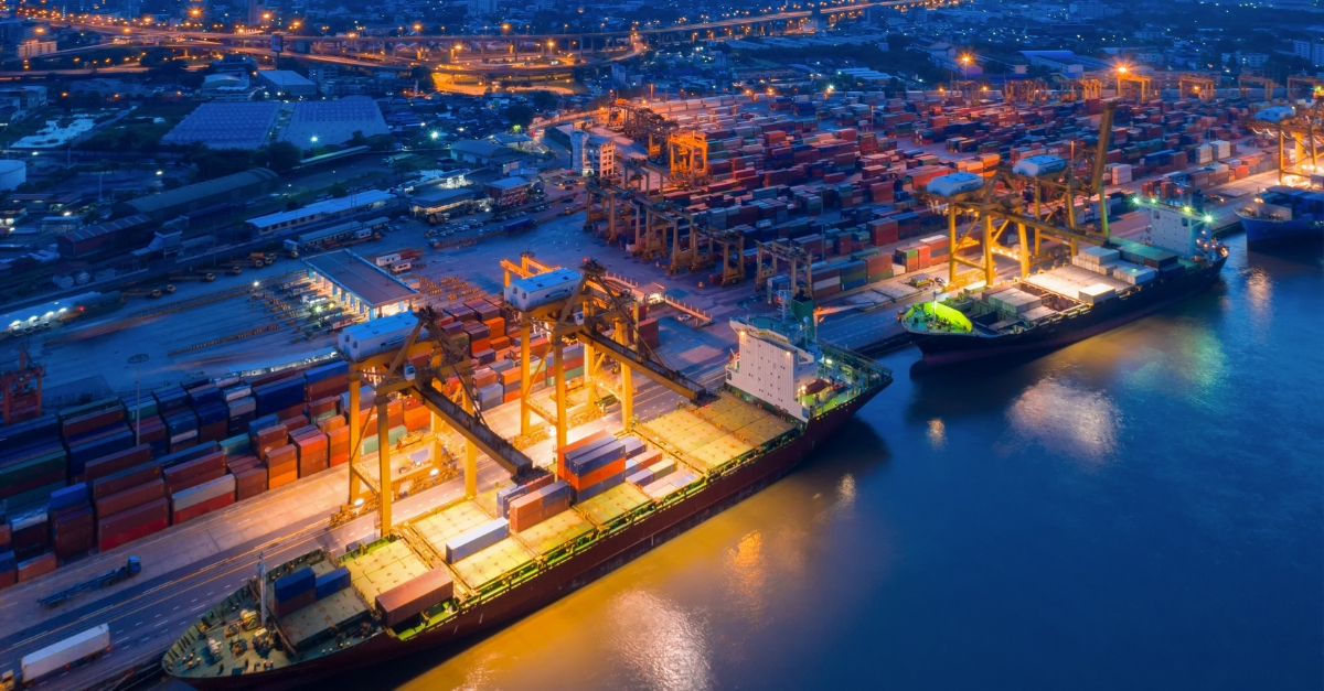 shipping containers in a port yard